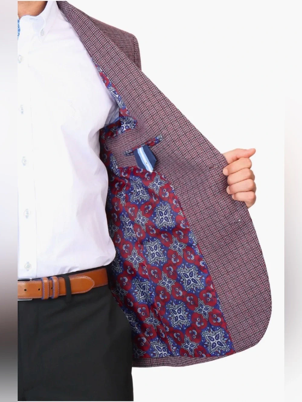 Tailorbyrd Mens Merlot Houndstooth Blazer 38R Sport Coat Suit Jacket NWT